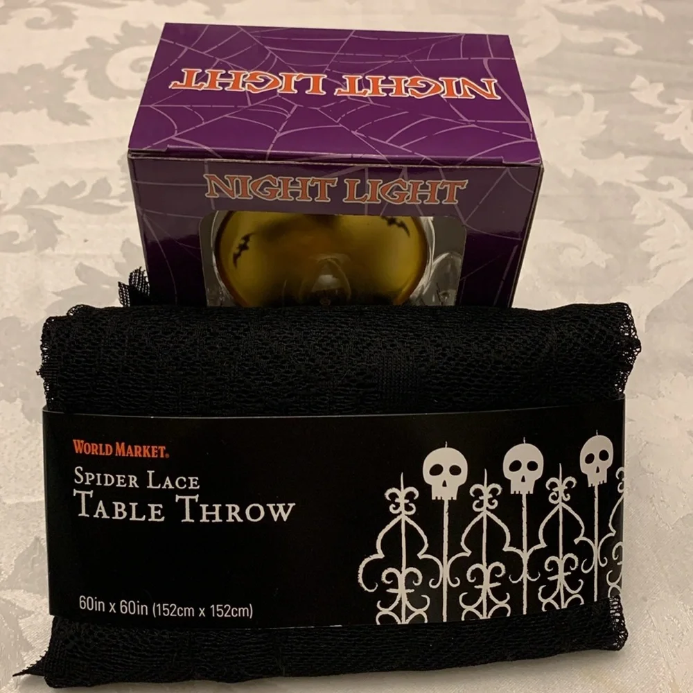 Spider Black Tablecloth or Scarf, 60” Square, Nightlight New in Box